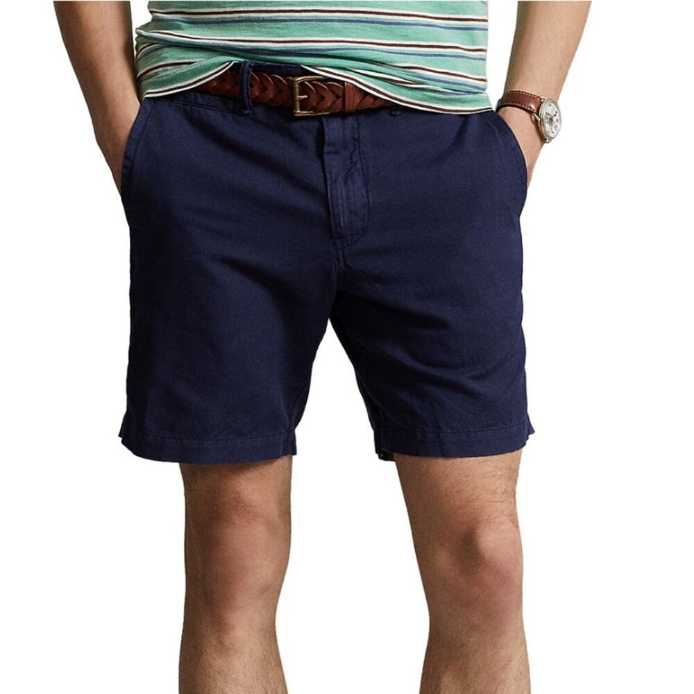 NEW Polo Ralph Lauren Shorts Linen-Cotton Straight Fit Navy Blue Mens Size 38